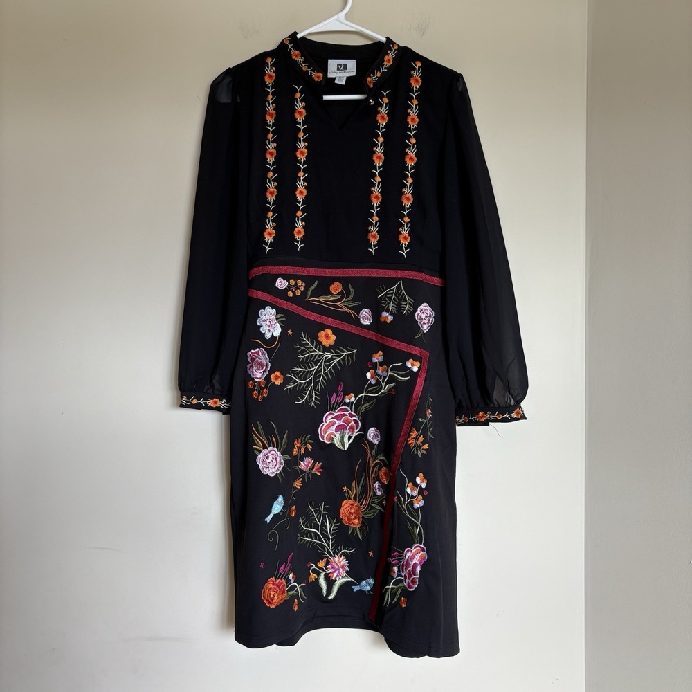 Embroidered Black Floral Dress -